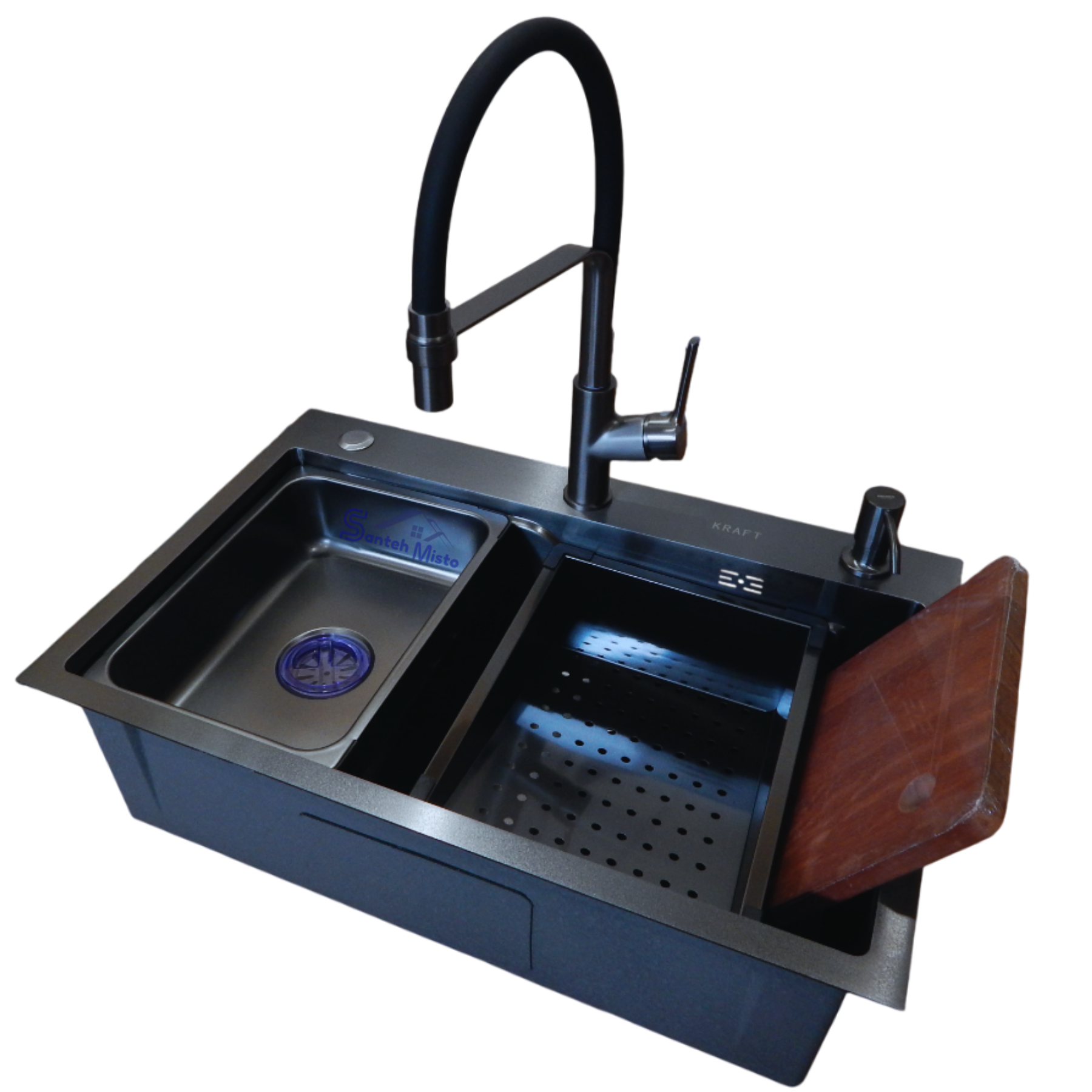 Комплект кухонной мойки Kraft HM NANO Black 68x45 см (37897)