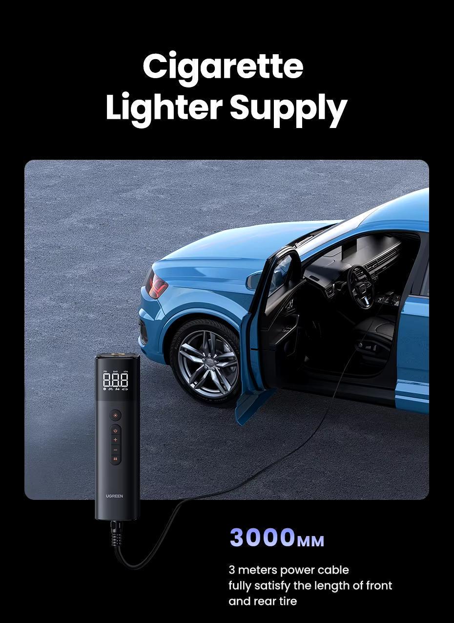 Компресор UGREEN 150psi 35 л/хв LED від прикурювача Чорний (35573) - фото 3 Компресор UGREEN 150psi 35 л/хв LED від прикурювача Чорний (35573) - фото 3