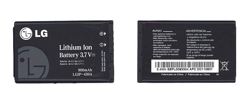 Аккумулятор для смартфона Ориг, LG LGIP-430A KP108, KM330 3,7V 900 mAh 3,33 Wh Silver