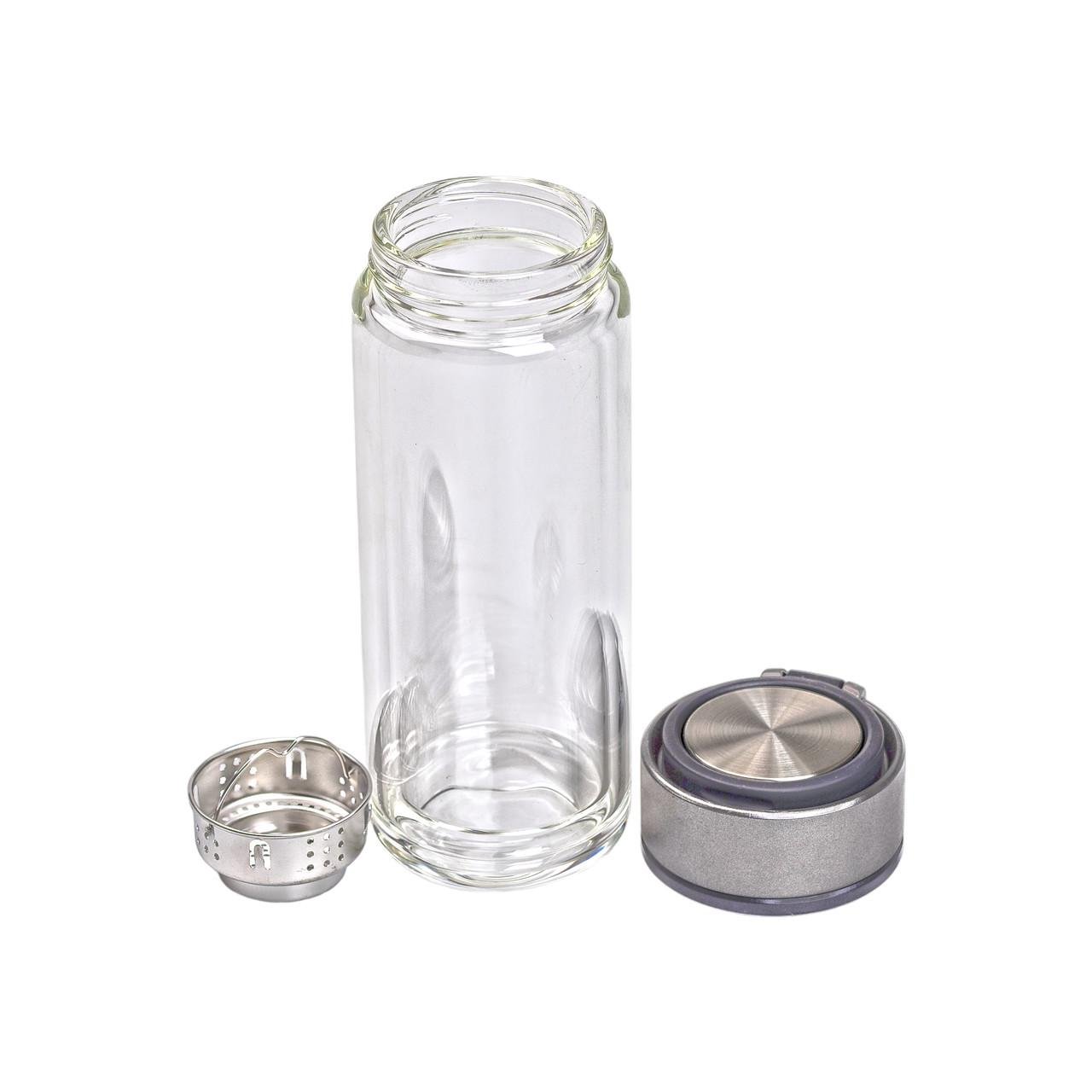 Термос стеклянный с двойными стенками и ситечком 0,33 л Серый (5509) - фото 7