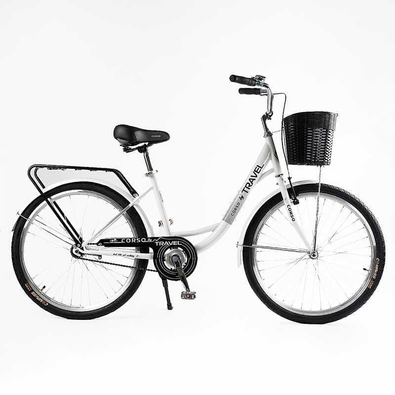 Велосипед городской Corso односкоростной/корзина/багажник/стальная рама 16,5" 26" White (162979)