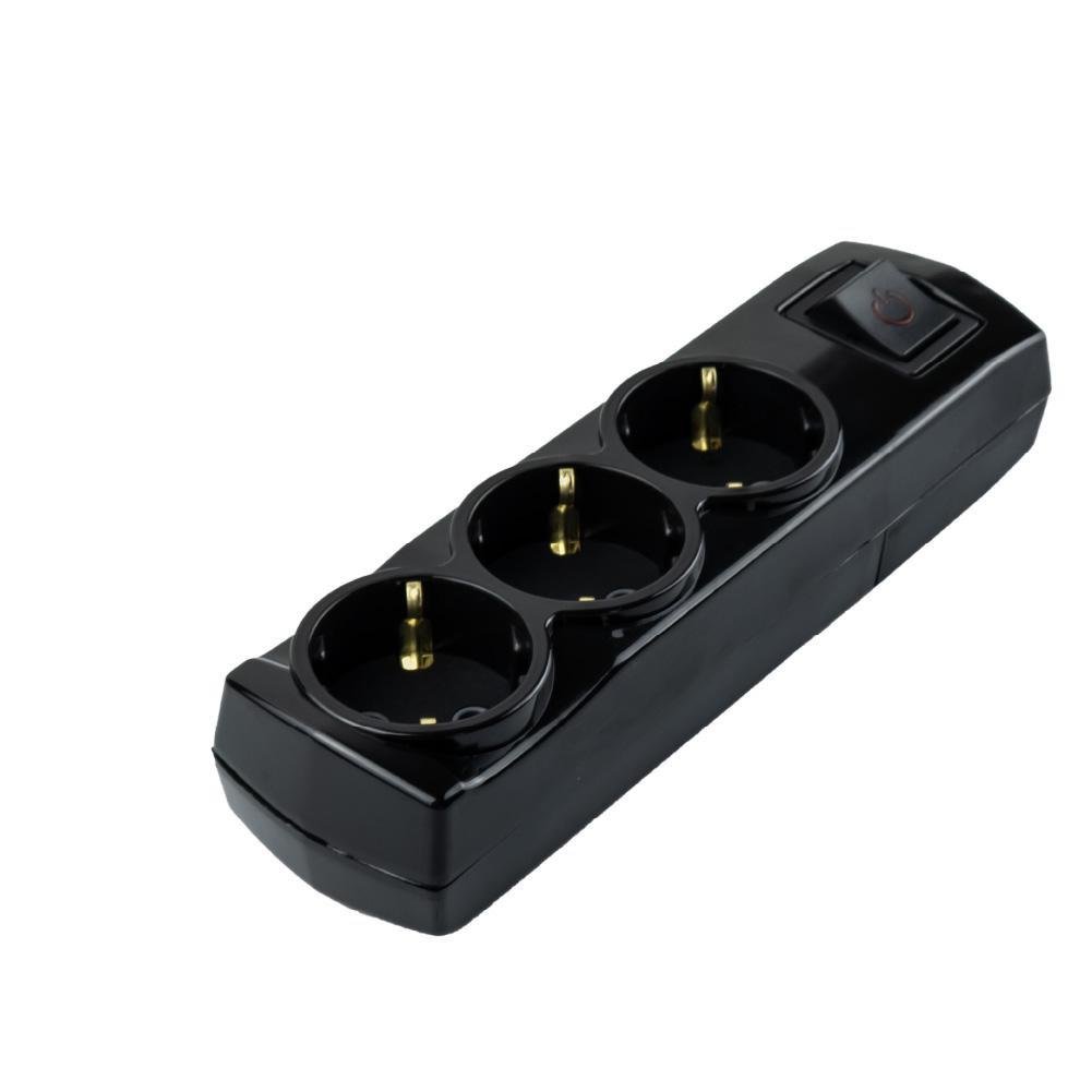 Колодка тримісна Violux з заземленням та вимикачем Чорний (910290)