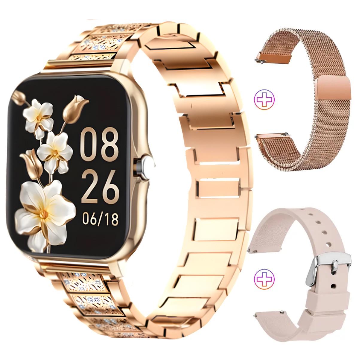 Смарт-годинник з моніторингом здоров'я/спортивними режимами і три ремінці в комплекті Rose Gold - фото 7