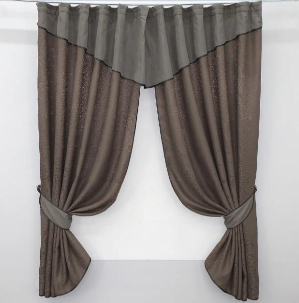 Комплект штор на кухню/балкон с ламбрекеном 270х170 см Какао/Серый (092к)