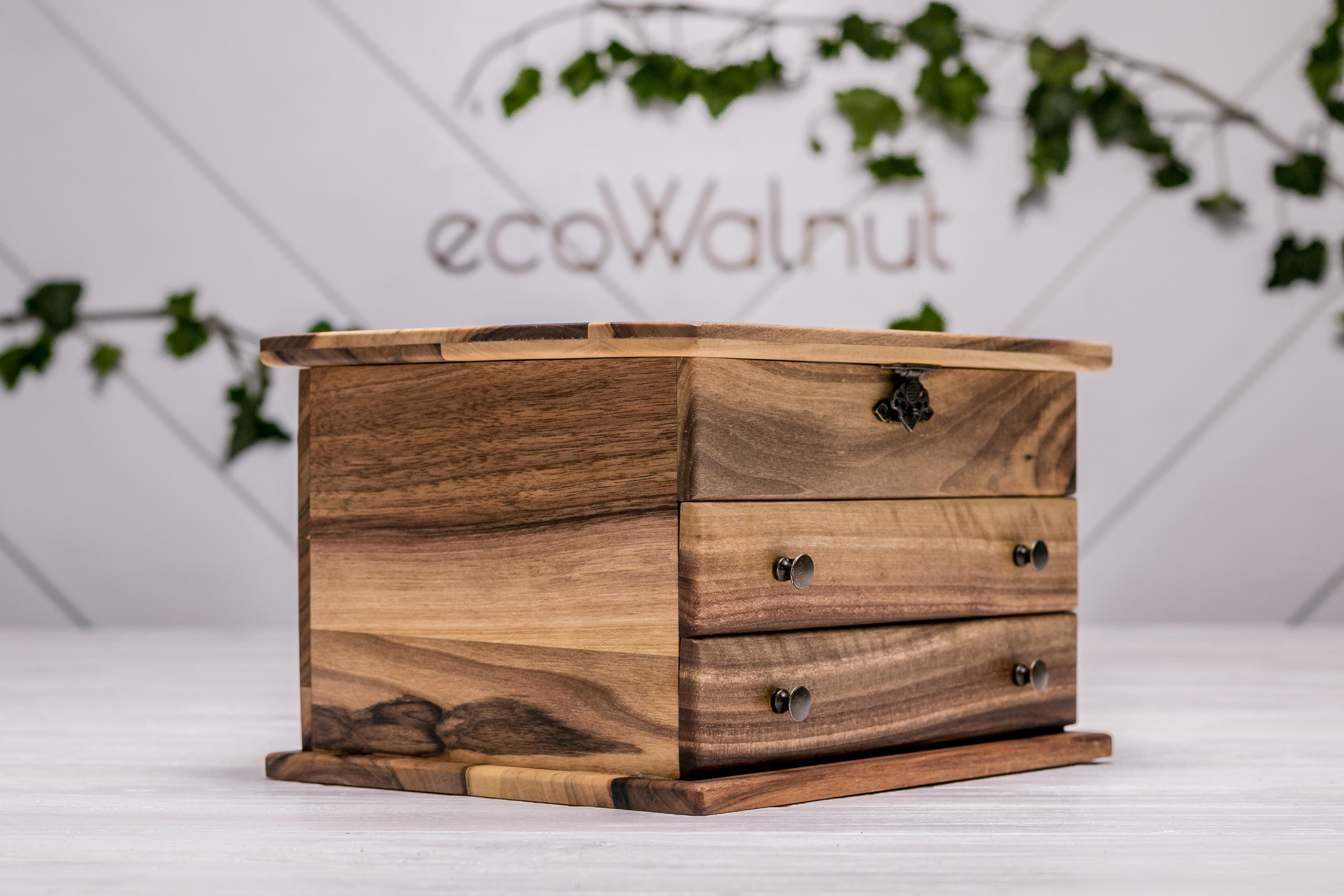 Скринька жіноча EcoWalnut з індивідуальним гравіюванням для прикрас із дзеркалом (EB-8) - фото 11