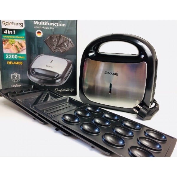 Мультімейкер Rainberg RB-5408 4в1 вафельница/бутербродниця/горішниця/гриль