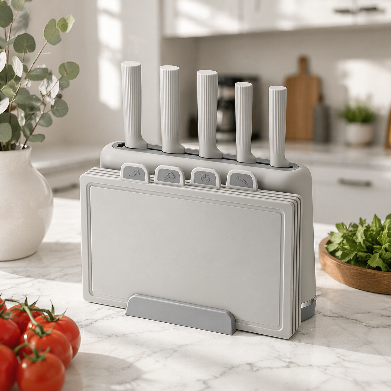 Набор ножей Maestro MR-1412 Grey 10 пр. с подставкой и разделочными досками Soft-touch (34118163)