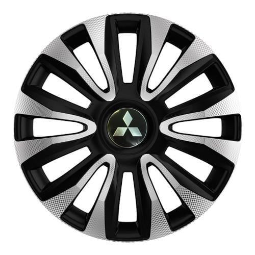 Колпаки для колес 4 Racing Avalon Carbon R14 с логотипом Mitsubishi 4 шт. Silver/Black