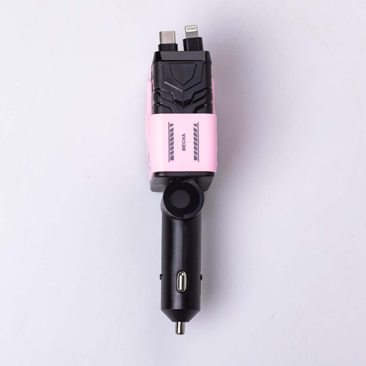Зарядний пристрій автомобільний Mecha з висувними кабелями та портами USB/Type-C Рожевий (6834) - фото 13 Зарядний пристрій автомобільний Mecha з висувними кабелями та портами USB/Type-C Рожевий (6834) - фото 13