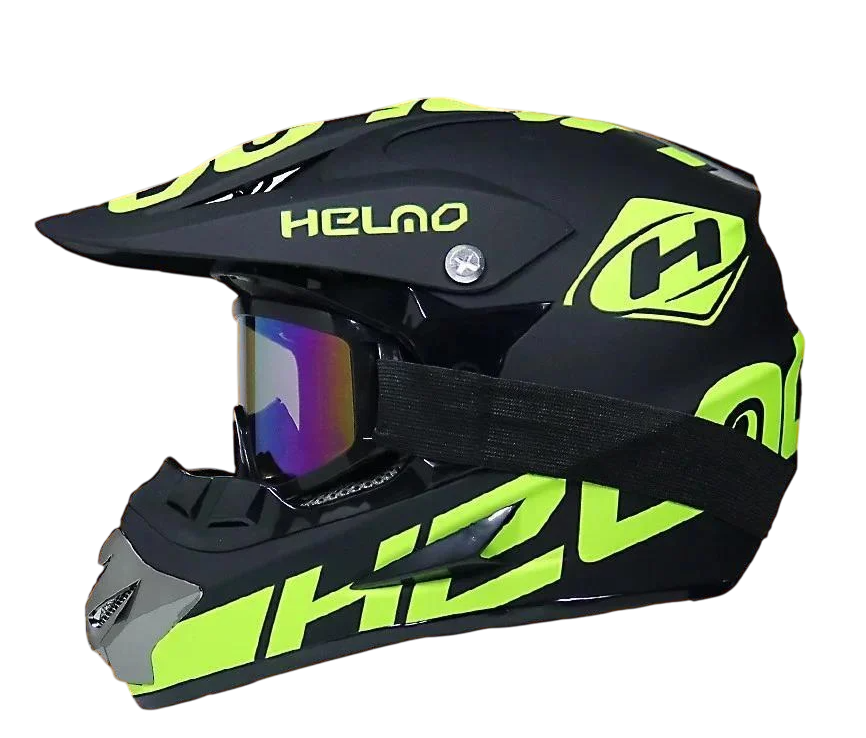 Комплект эндуро мотошлем/очки/перчатки/балаклава Spark H016S S Черный/Салатовый (1189715783)