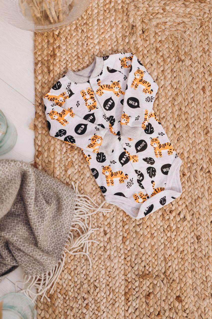 Боди с длинным рукавом интерлок Тигры 74 см (2678758895)