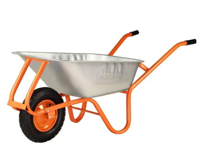 Тачка строительная BLUETOOLS 90 л 180 кг 0,6 мм усиленная оцинкованная одноколесная (23603)