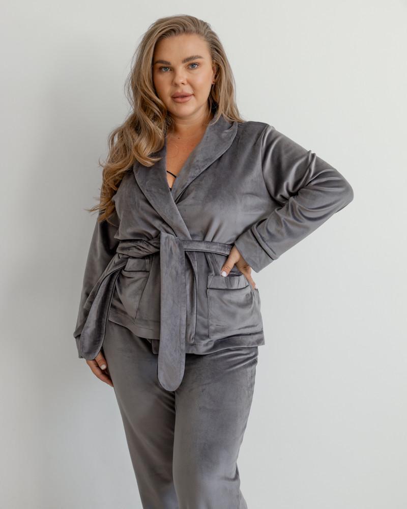 Пижама на запах велюровая р. 46 Серый (5004) - фото 7 Пижама на запах велюровая р. 46 Серый (5004) - фото 7