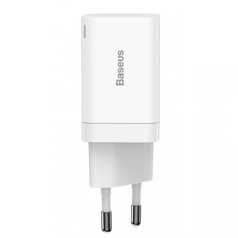 Адаптер живлення Baseus Super Si Pro Quick Charger Type C + USB 30W, White