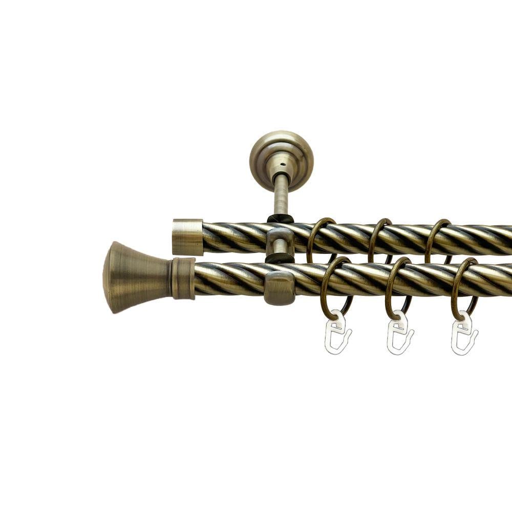 Карниз Orvit Люксор металевий дворядний відкритий скручена труба кільце металеве 19/19 мм 200 см Антик (00-00022230)