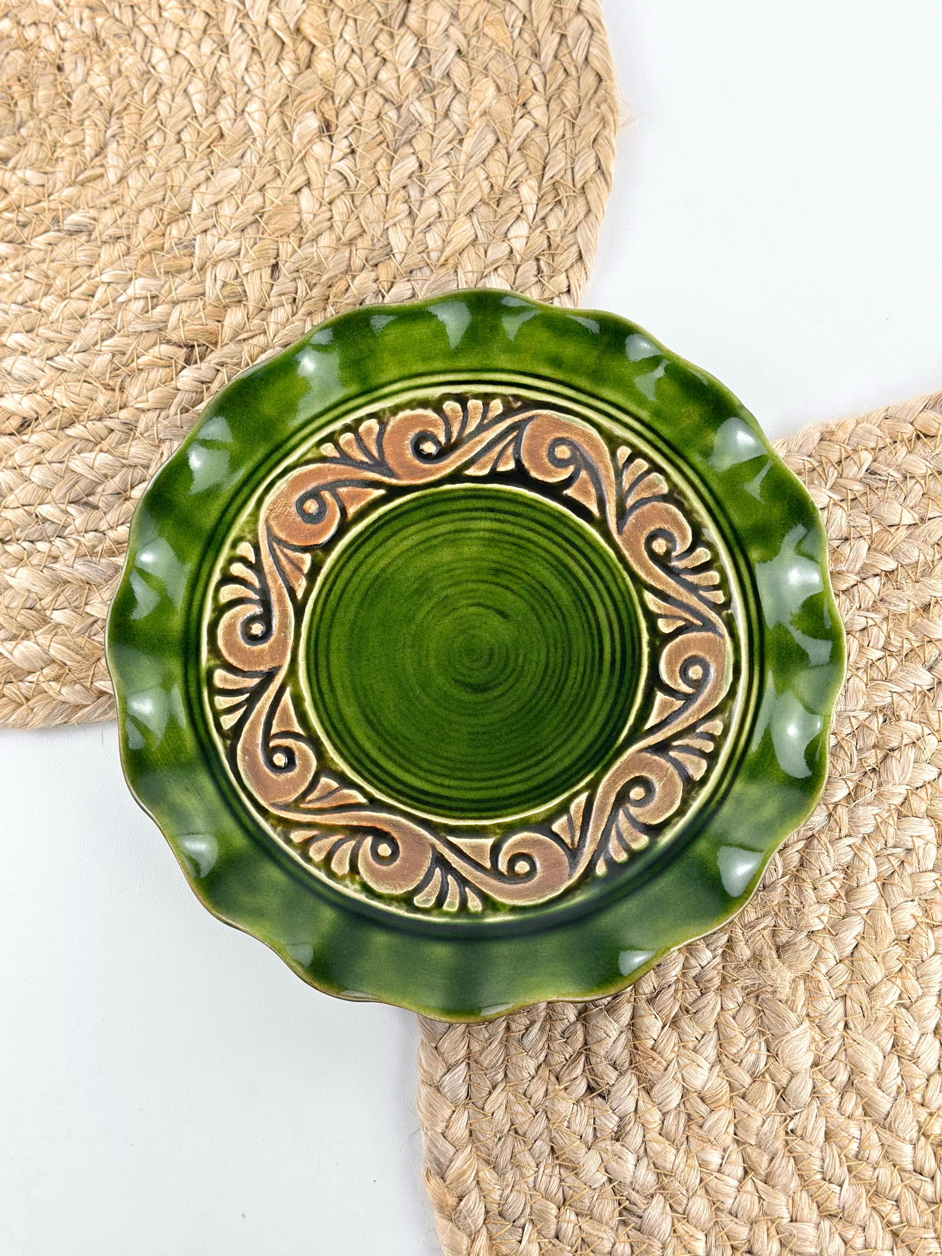 Тарелка обедняя глиняная Гражда 20 см Зеленый (17012-2)