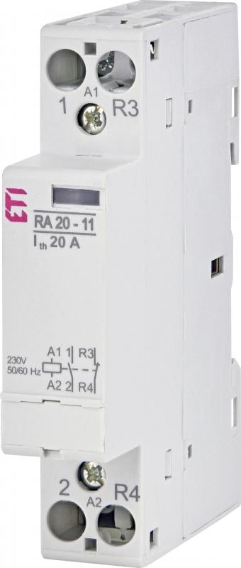 Контактор модульный ETI RA 20-11 2P 20A 1NO+1NC 230V (2464097)