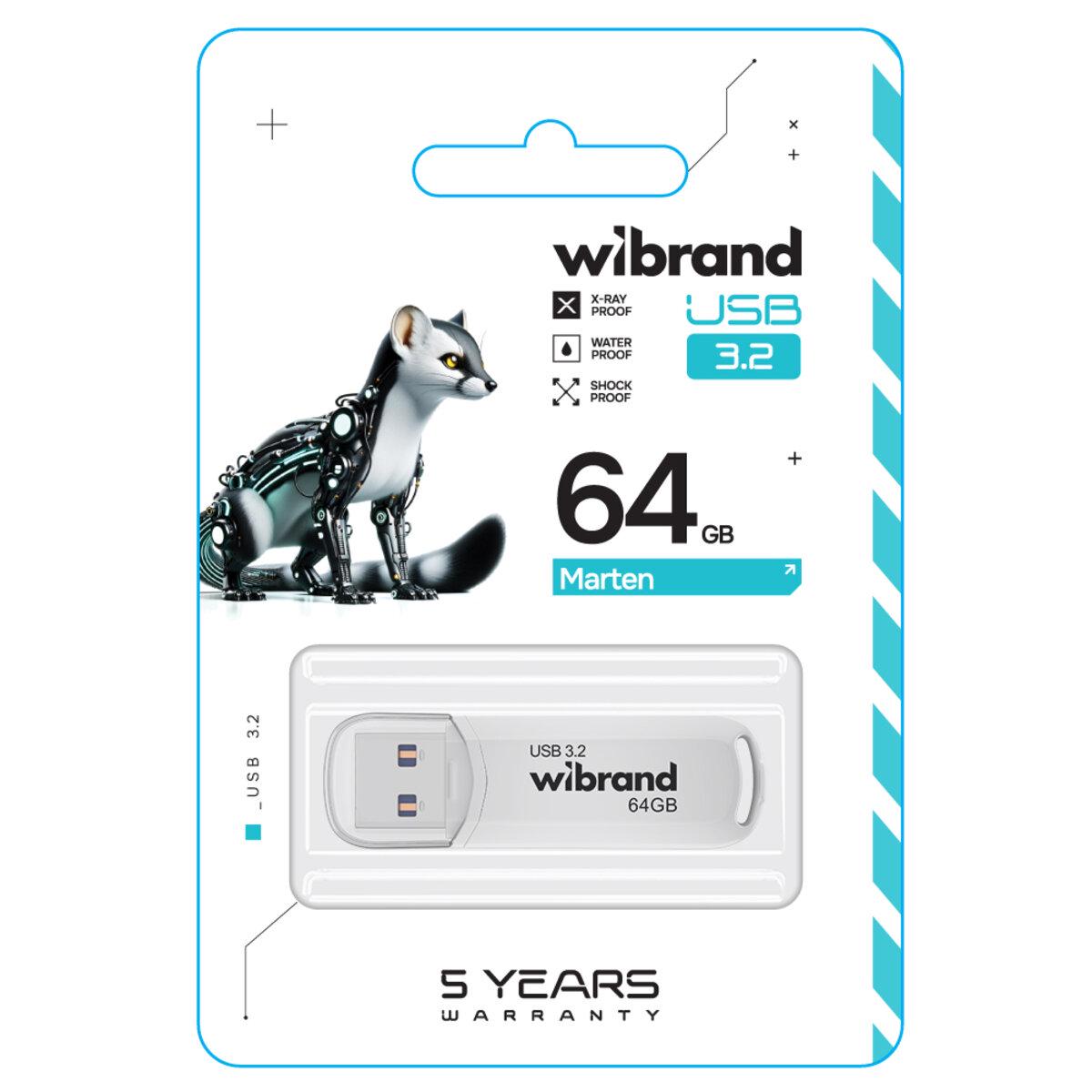 Флеш-память USB пластиковый брелок с колпачком Flash Wibrand WI3.2/MA64P10W USB 3.2 Gen1 Marten 64 Gb White (602159) - фото 2