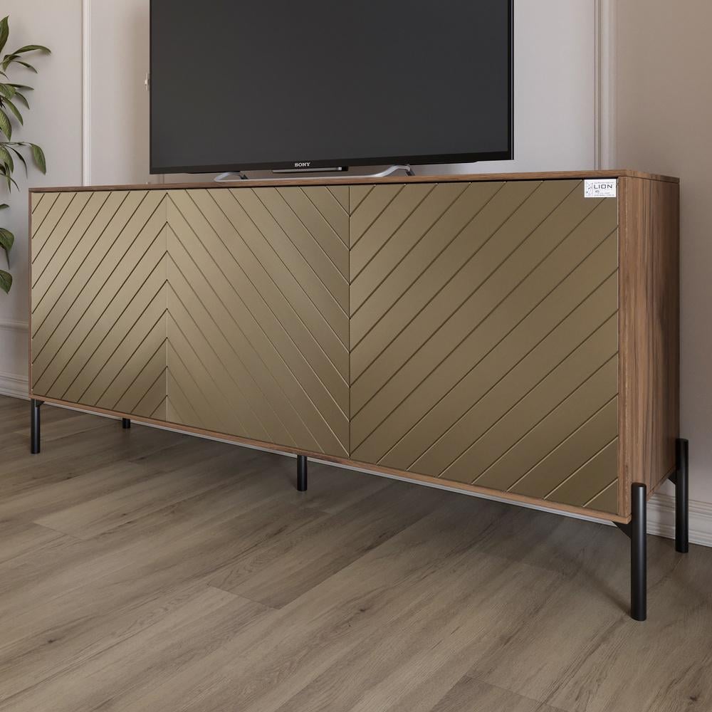 Тумба под телевизор Lion Амарант с черными металлическими ножками 168x40x76,5 см Дуб Леворно/Перламутровый металлик (000-000-2379)