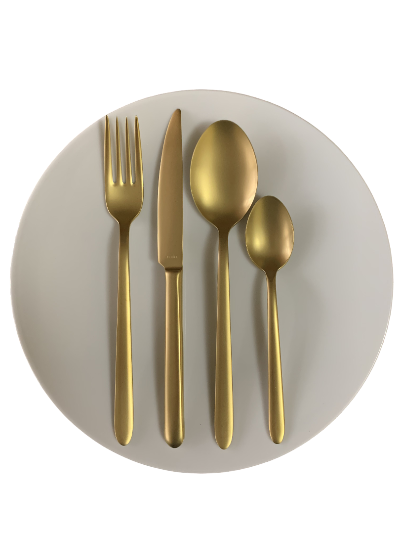 Набор столовых приборов Narin Plaides Full Gold Matte PVD Titanium 24 предмета