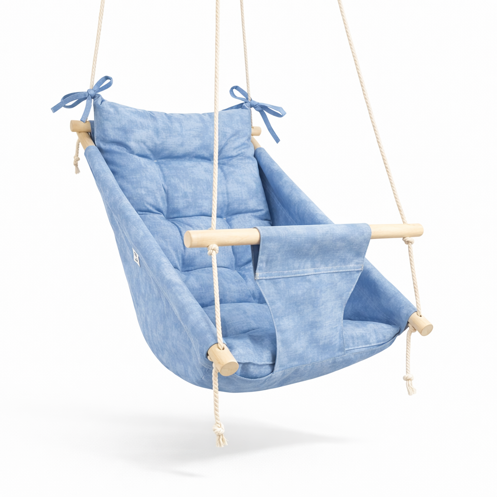 Дитяча гойдалка підвісна Колиханка бавовна мармур Блакитний (gs-8963)