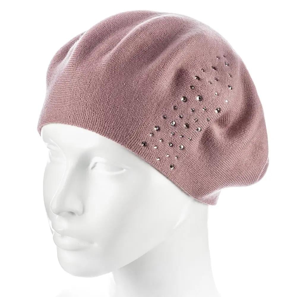 Берет женский Zolly ZH239 полушерстяной тонкой вязки двойной Темно-пудровый (126032)