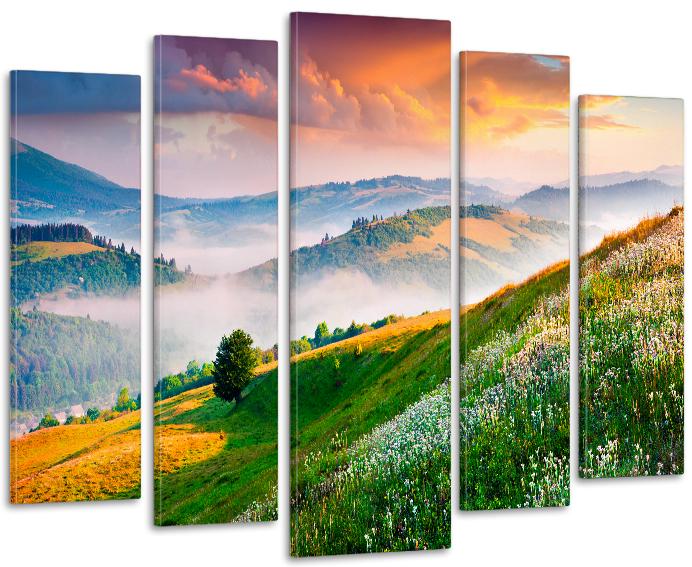 Картина модульная в гостиную/спальню Горы под туманом 105x150 см (LM006_5)