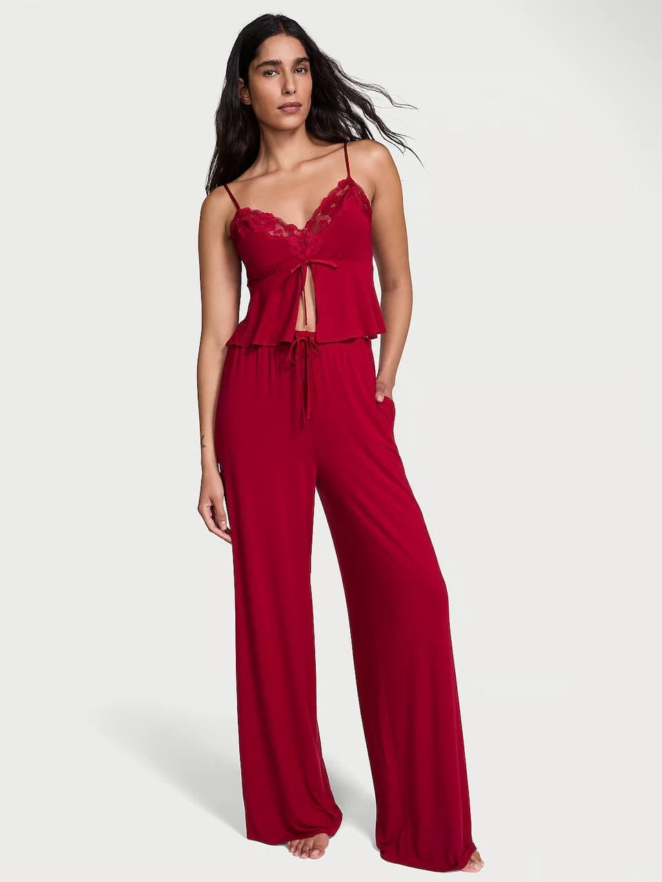 Пижама модал Victoria's Secret SoSoft Modal Lace-Trim Cami & Wide-Leg Pant Set Regular S Красный (27178665D)