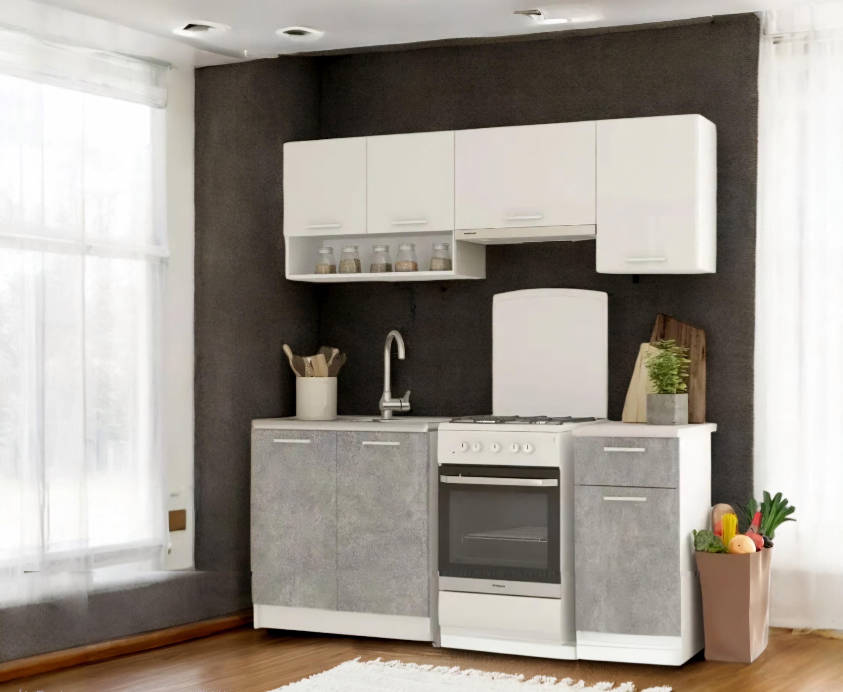 Готовая кухня модульная со столешницей 1,8 м Бетон/Белый (М19г) - фото 1 Готовая кухня модульная со столешницей 1,8 м Бетон/Белый (М19г) - фото 1