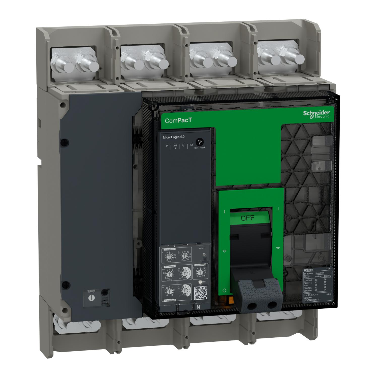 Автоматический выключатель Schneider Electric COMPACT NS800 N 4P 800А 50кА фиксированный с расцепителем ML6 (C080N460FM)
