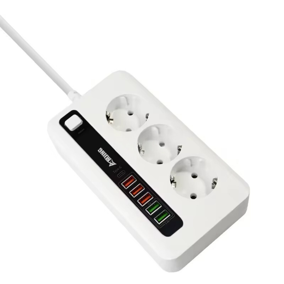 Фільтр мережевий BKL-04 на 3 розетки 1 Type-C/5 USB 100-250V 10А Білий