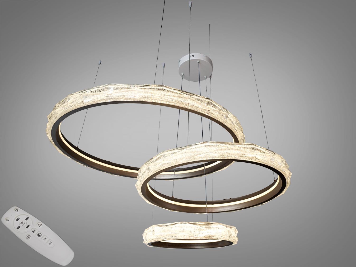 Люстра подвесная LED Diasha 3 кольца пульт 195 Вт Шампань (MD35285/800+600+400CG)
