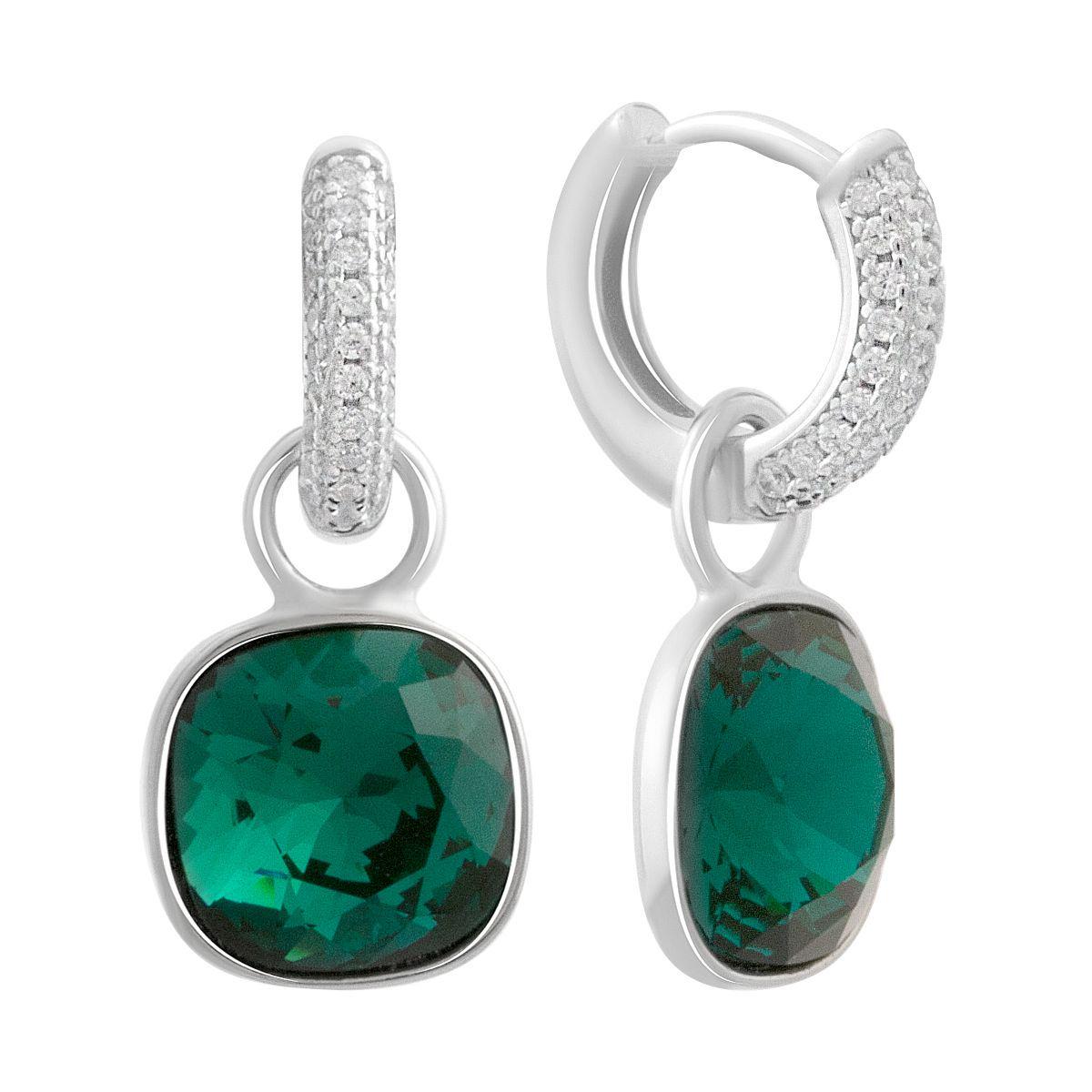 Серебряные серьги-кольца с зеленым фианитом