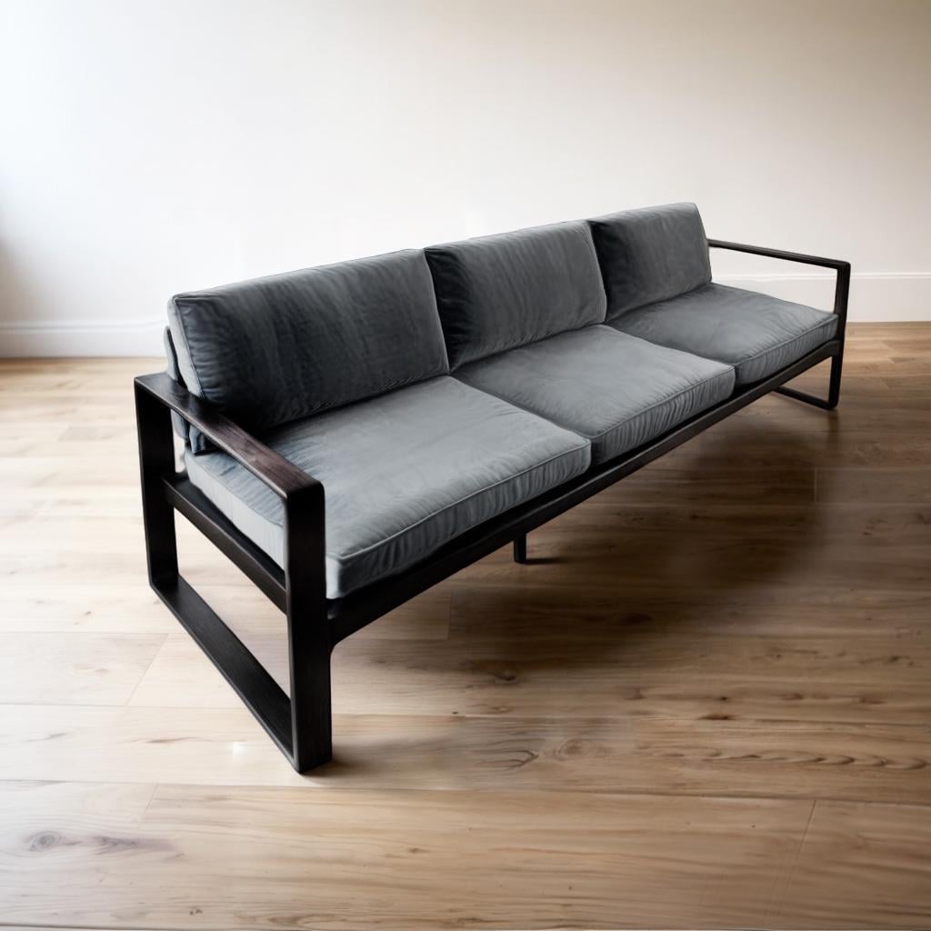 Диван металлический Tobi Sho Лофт Стейт/DV1 велюр с подлокотниками и мягкими подушками 6 шт. 750х1600х700 мм Светло-серый/29