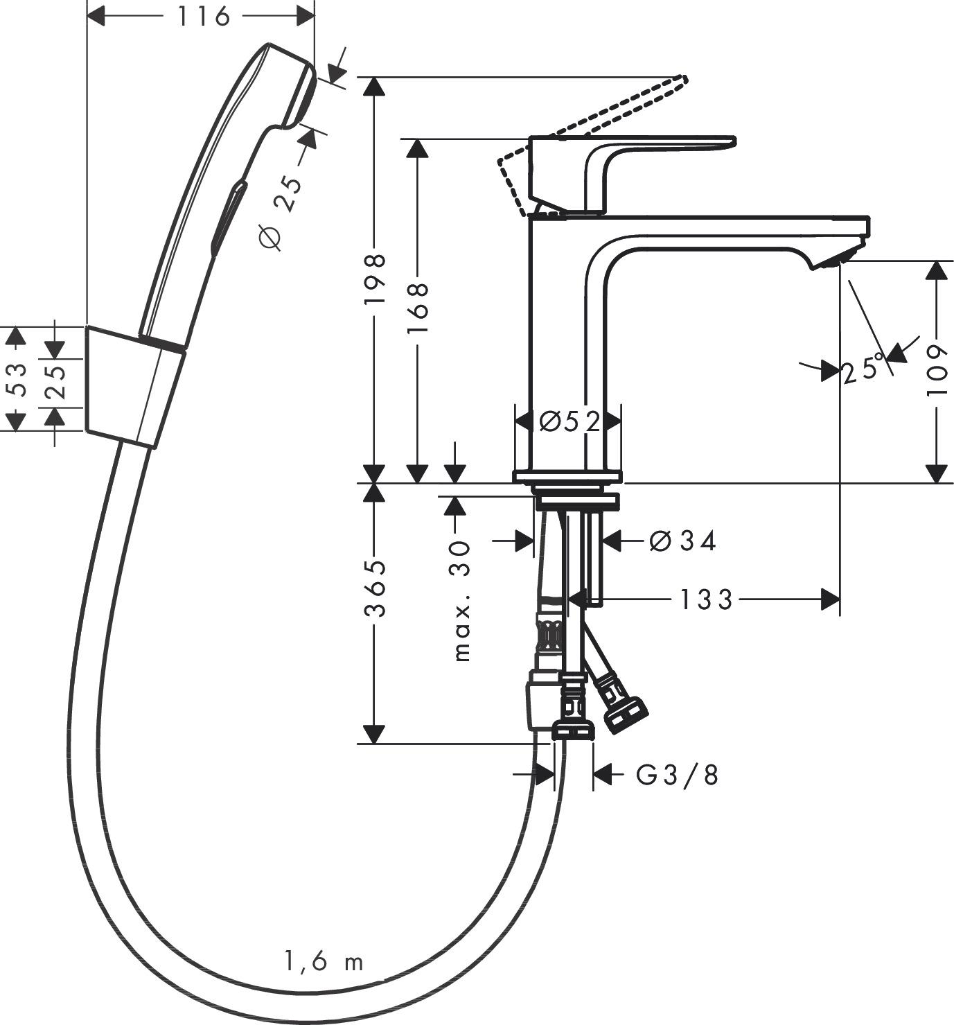 Змішувач для гігієнічного душу Hansgrohe Rebris S 72215670 на умивальник з лійкою Чорний (148556) - фото 2