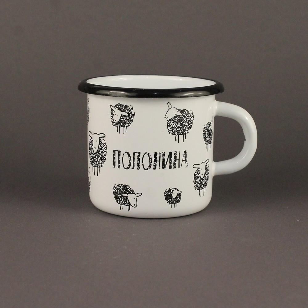 Кружка эмалированная Enamel mug с принтом Полонина 400 мл Белый
