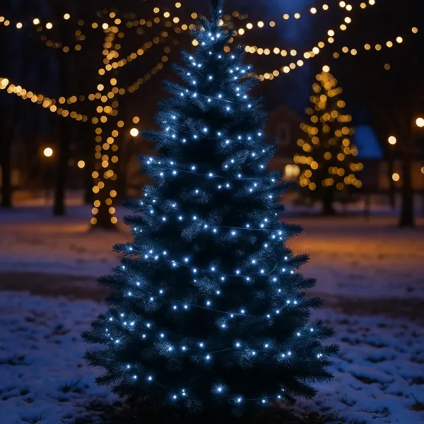 Гирлянда нить уличная 300 LED 30 м от сети черная нить Белый