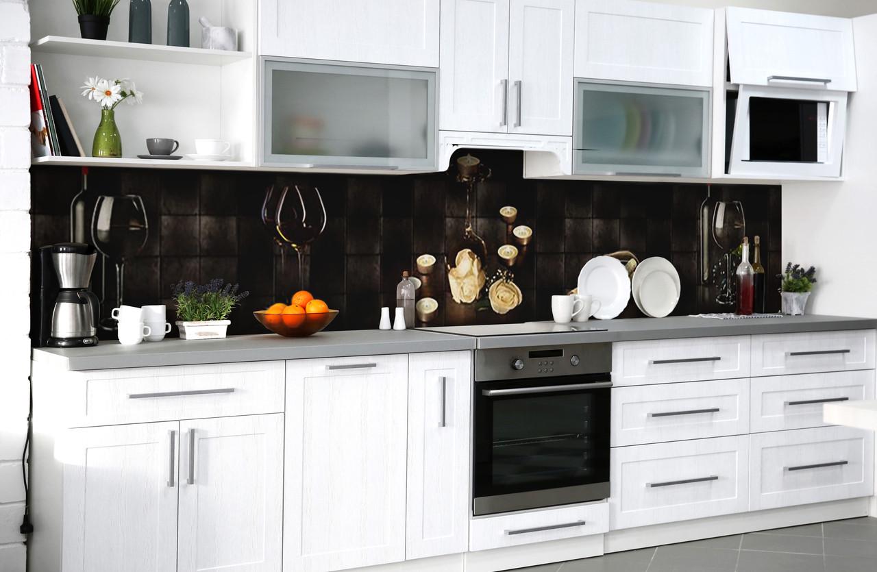 Кухонный фартук Бокалы и свечи из самоклеющейся виниловой пленки 65х300 см Черный