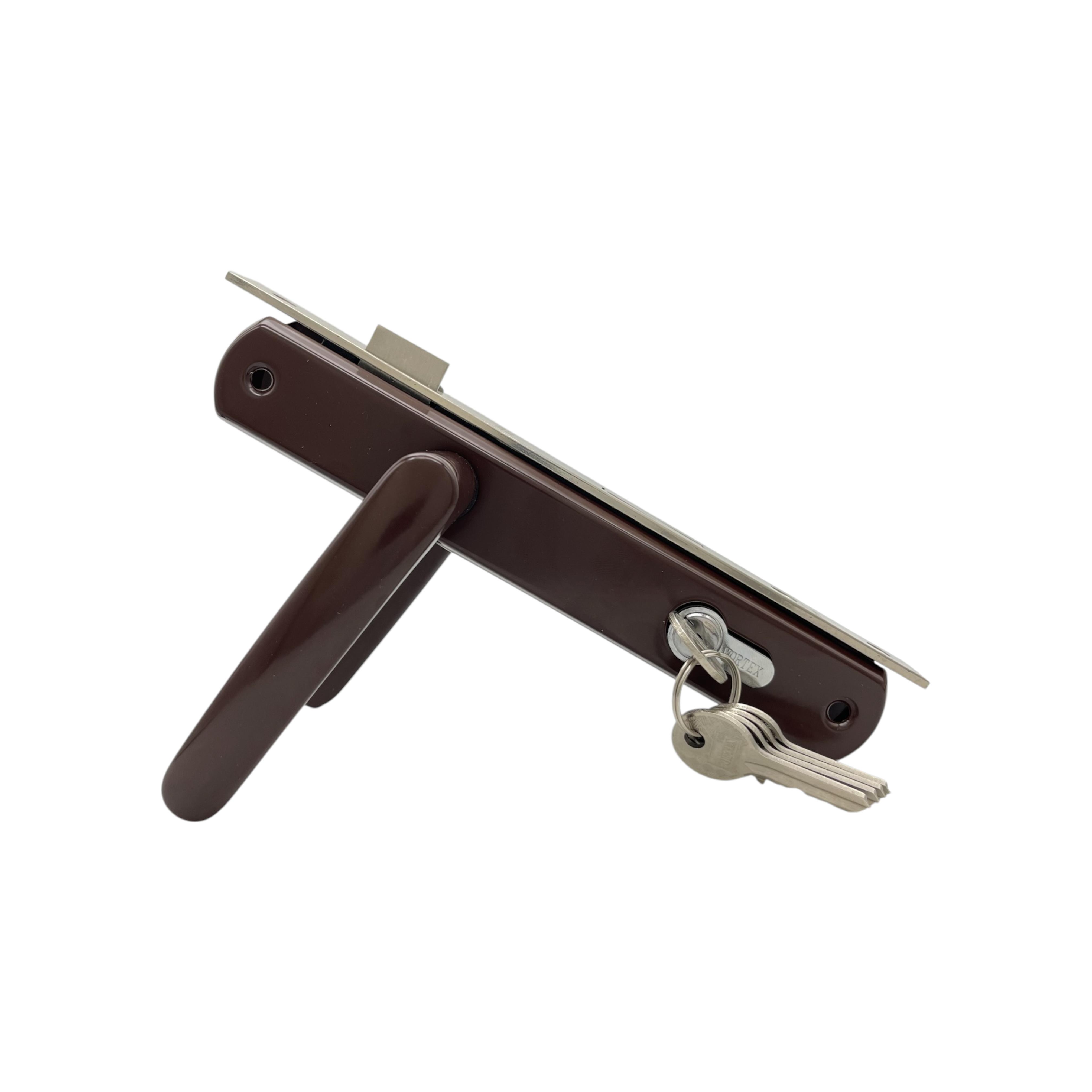 Замок с ручками на для калитки узкий в профильную трубу №2 Коричневый