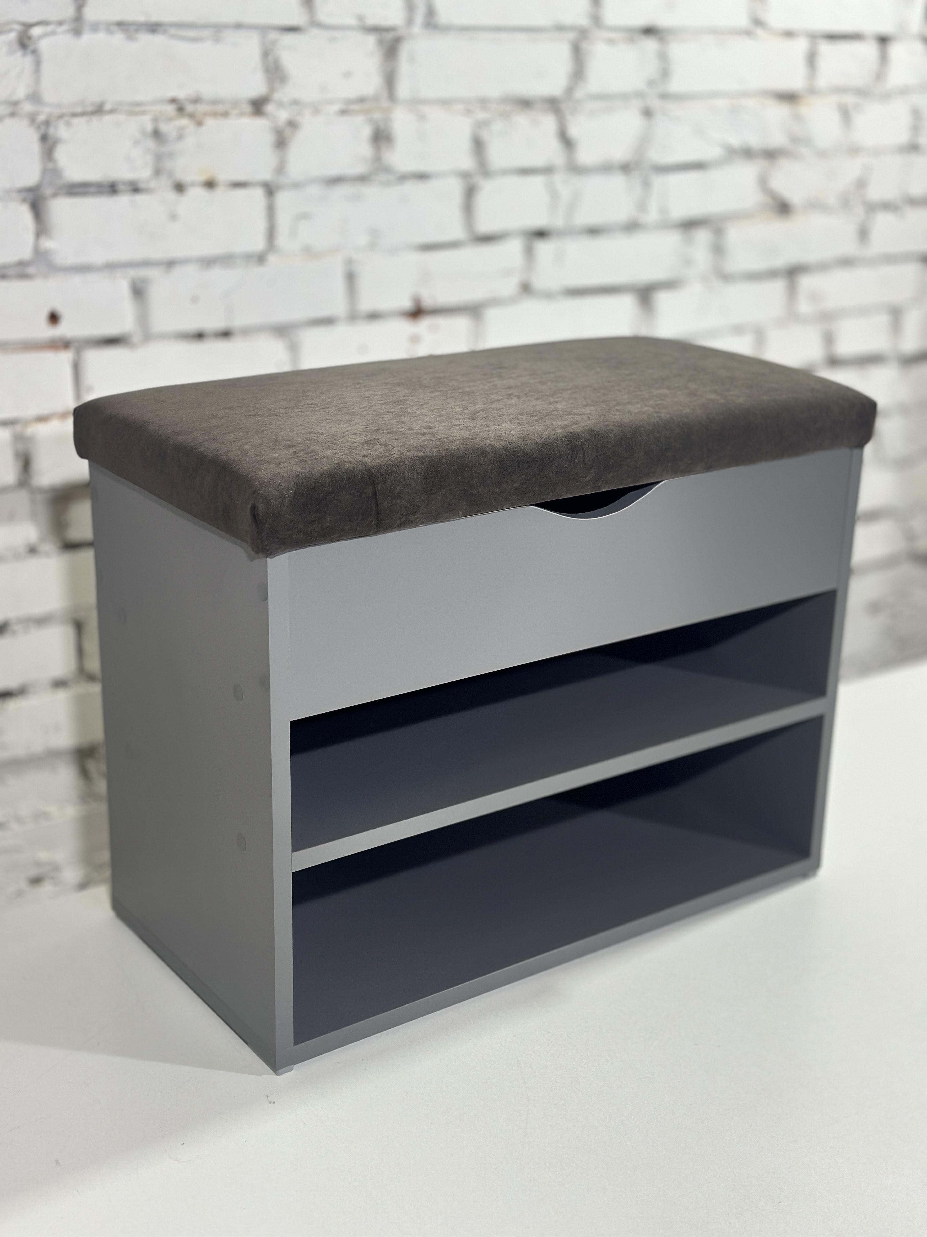 Тумба для обуви ДСП/ткань 30х60х45 см Графитовый/Шоколад - фото 1