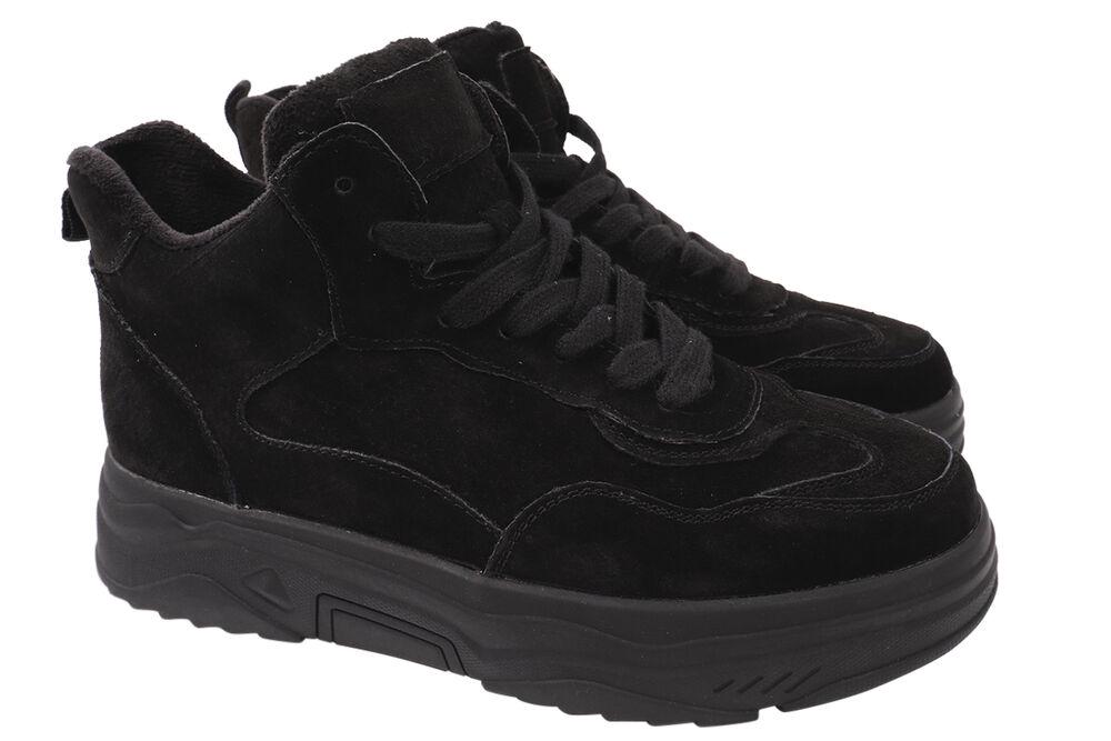 Ботинки женские Vikonty из кожи-нубука на шнуровке на платформе р. 39 Черный (173-20DHS)