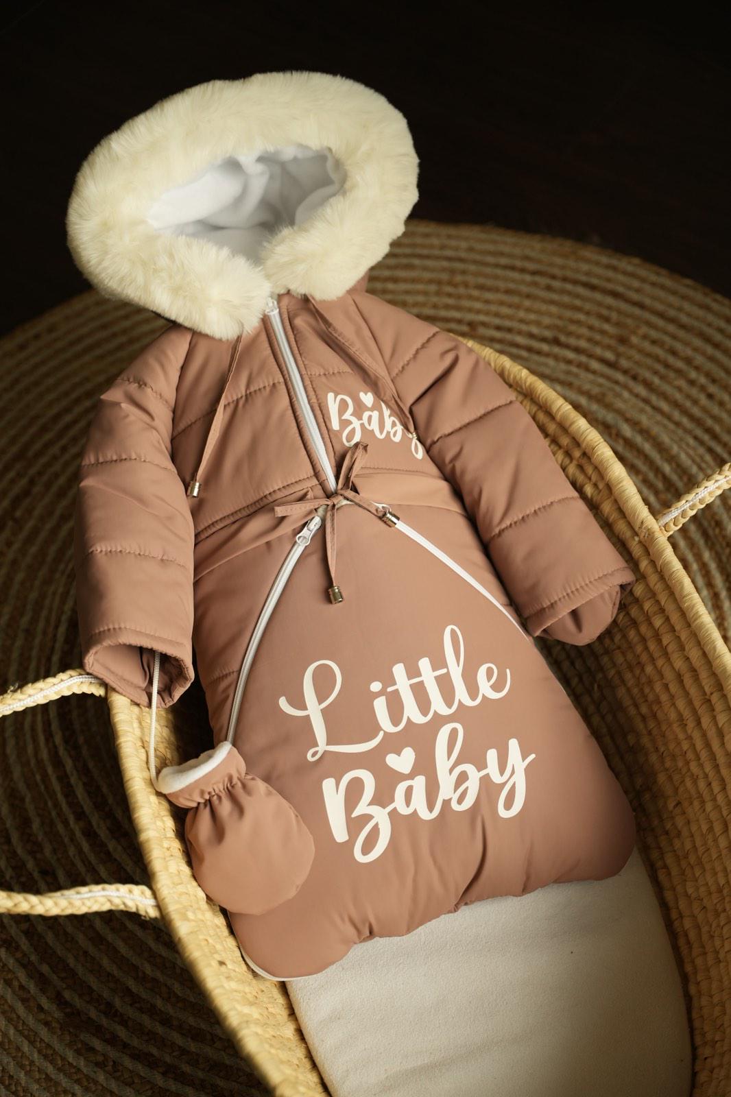 Комбінезон дитячий зимовий трансформер на овчині до двох років 3в1 Світло-коричневий (958)