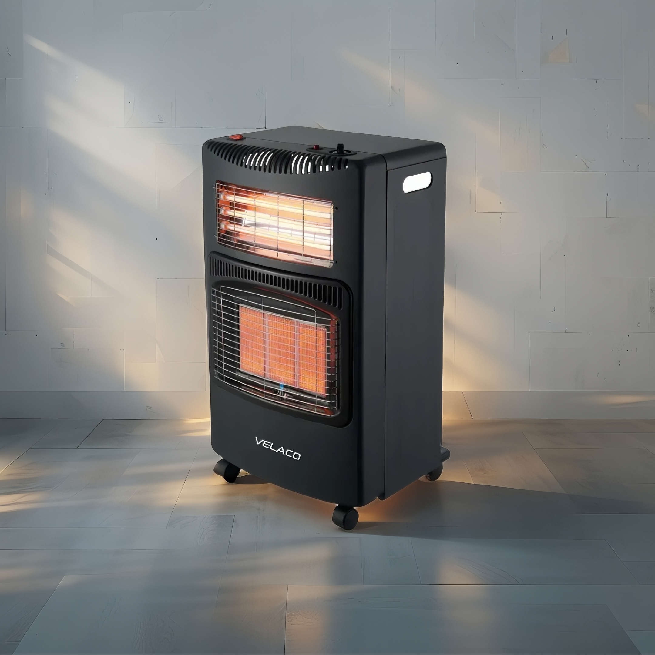 Газово-электрический обогреватель Velaco Eco-Duo 3 уровня мощности 1400/2800/4200 Вт редуктор и резиновый шланг Черный (ECO-DUO (7)))