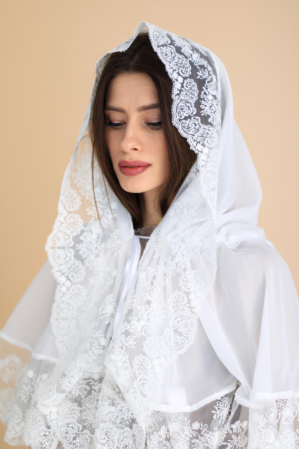 Палантин для храма на голову Белый (п015) - фото 3 Палантин для храма на голову Белый (п015) - фото 3