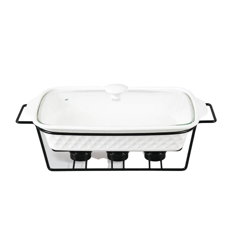 Мармит керамический Maestro со стеклянной крышкой и металлической подставкой 2,5 л Белый