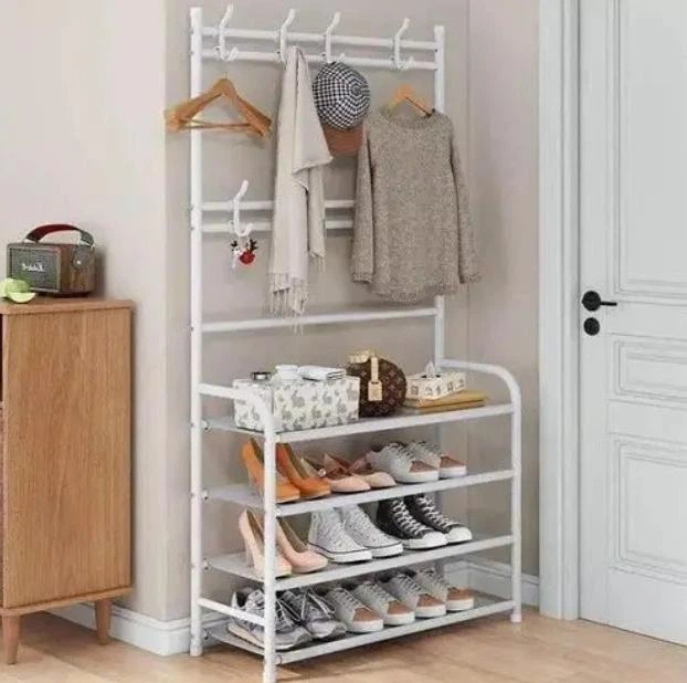 Вешалка для одежды и обуви 4 уровня 60x29,5x150 см Белый