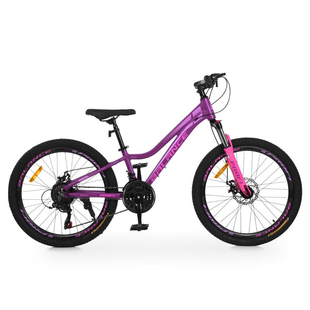 Велосипед горный подростковый 24" Profi Balance AM DD алюминиевая рама 11" рост 125-150 см Сливовой (BL-24006)