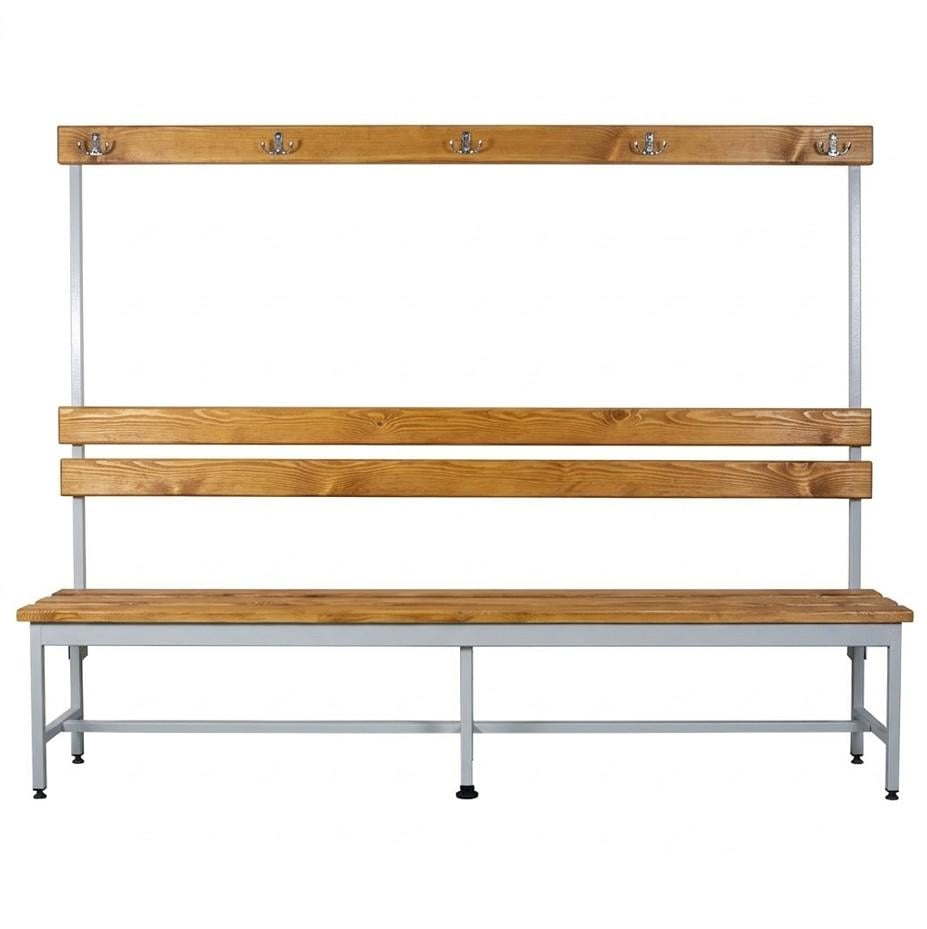 Скамейка гардеробная для раздевалки с вешалкой односторонняя 380x2000x1655 мм (ЛГ-4-2000)