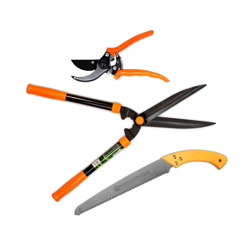 Набір садових інструментів Polax секатор ресорний/ножівка/ножиці для стрижки кущів (770-12)