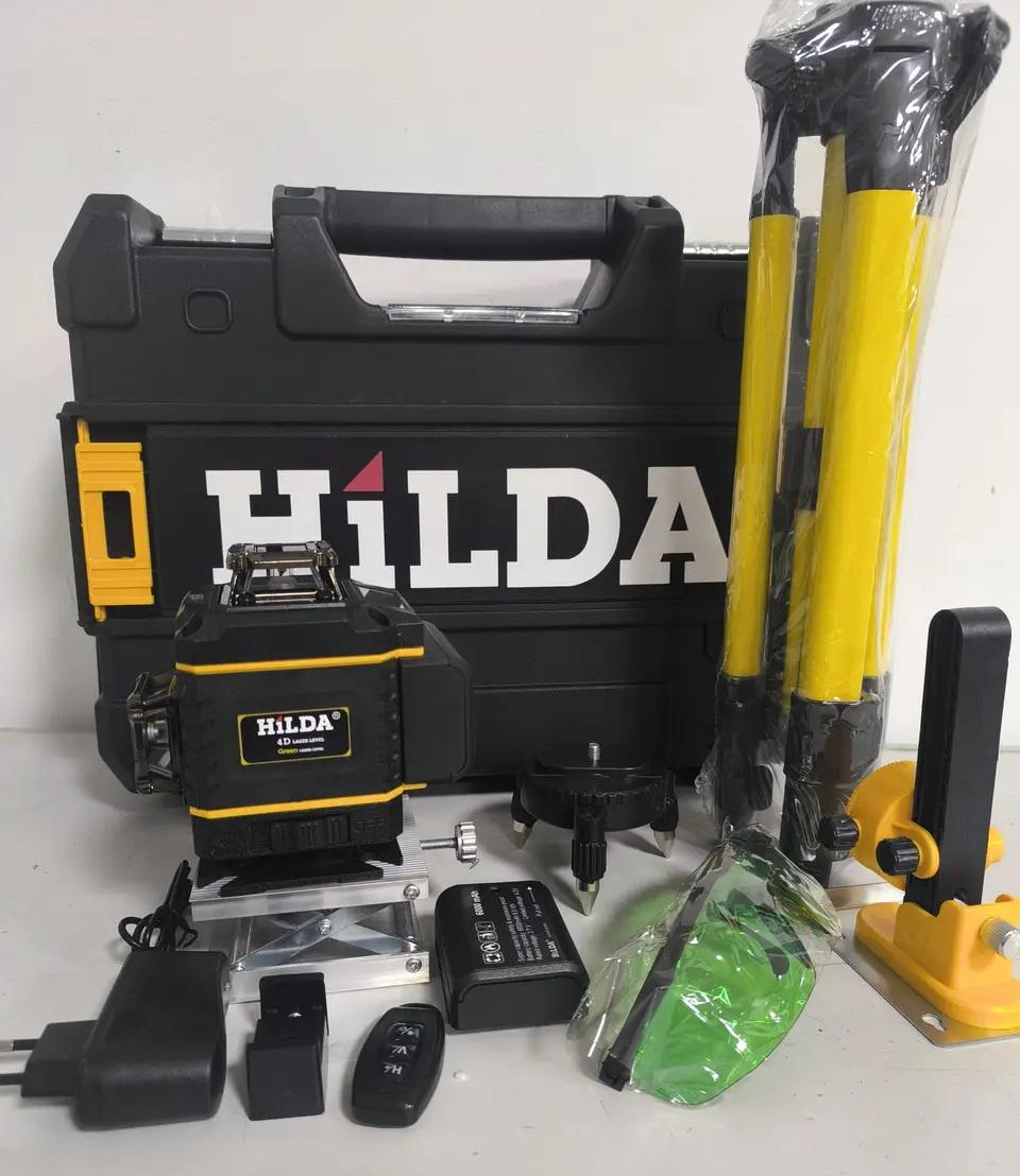 Лазерный уровень Hilda 4d с дисплеем на 16 линий и 2 аккумуляторами и штативом